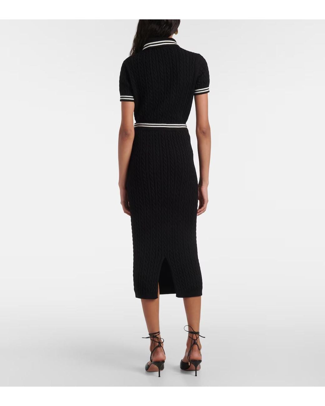 Alessandra Rich Black Cable-Knit Cotton Midi Skirt