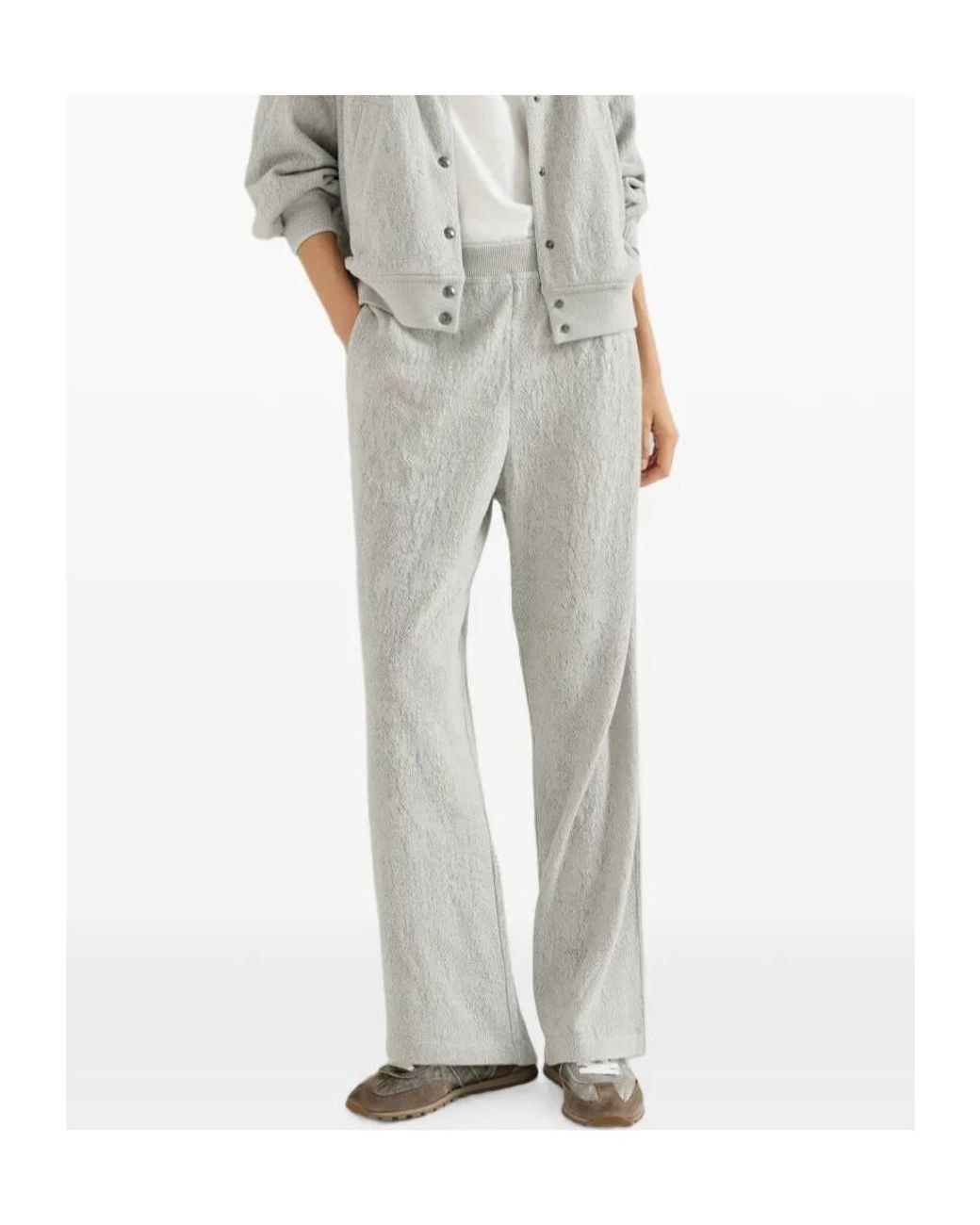 Brunello Cucinelli Gray Lace Flowers Jersey Track Trousers
