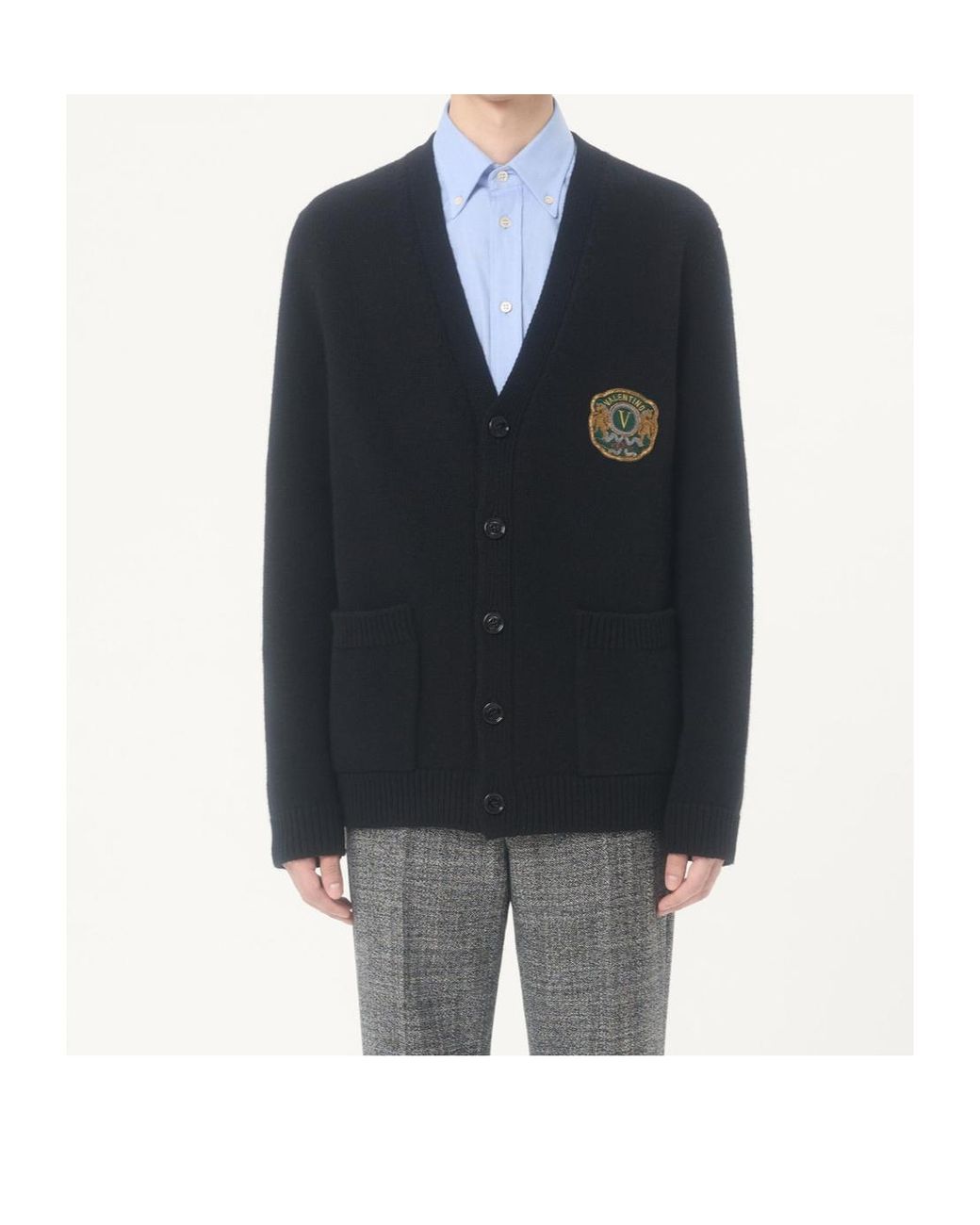 Valentino Black Wool Cardigan With Embroidered Patch for men