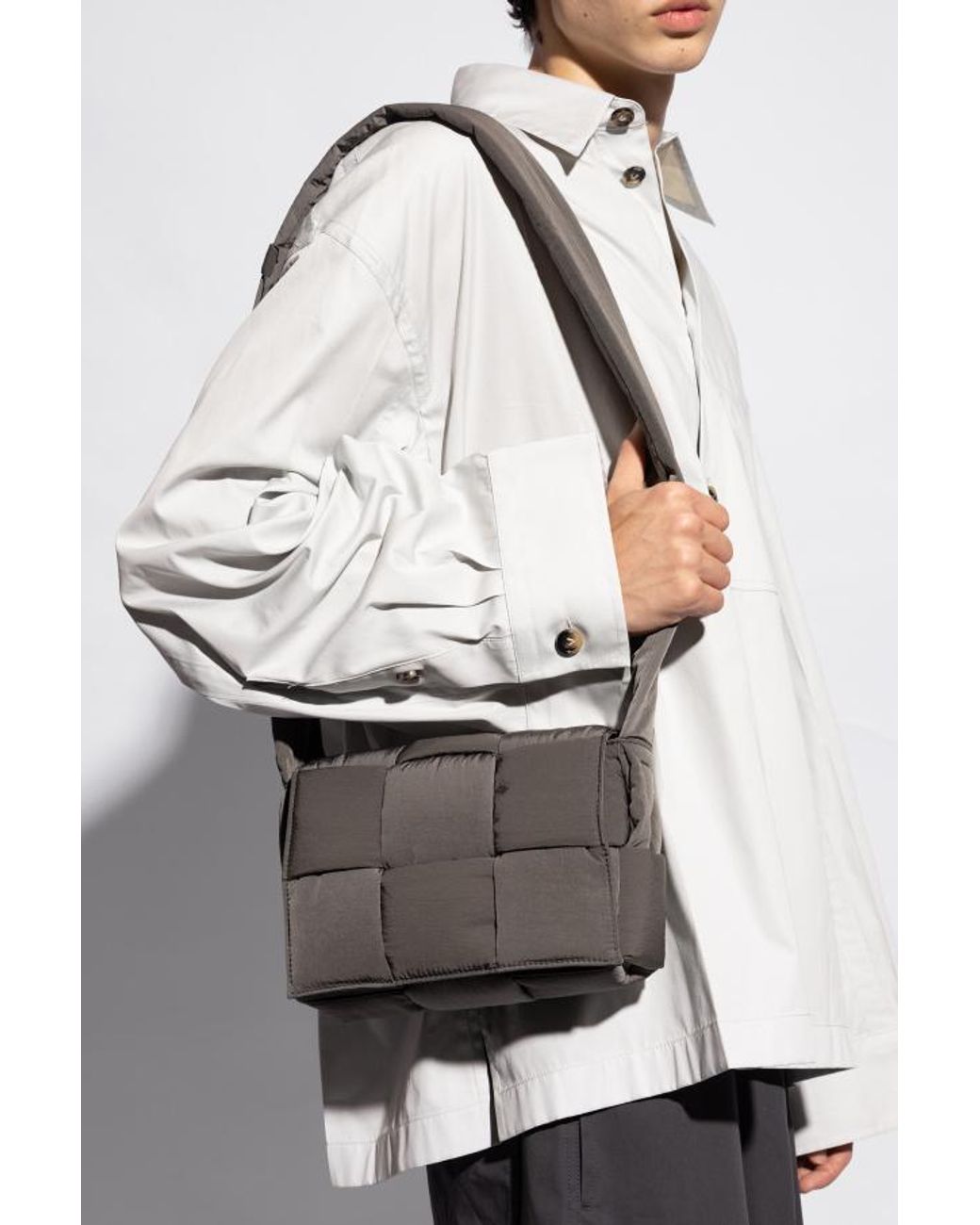 Bottega Veneta Gray Small Padded Tech Cassette Shoulder Bag for men