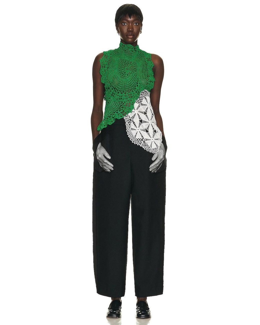 The Row Green Christa Crochet Asymmetric Top