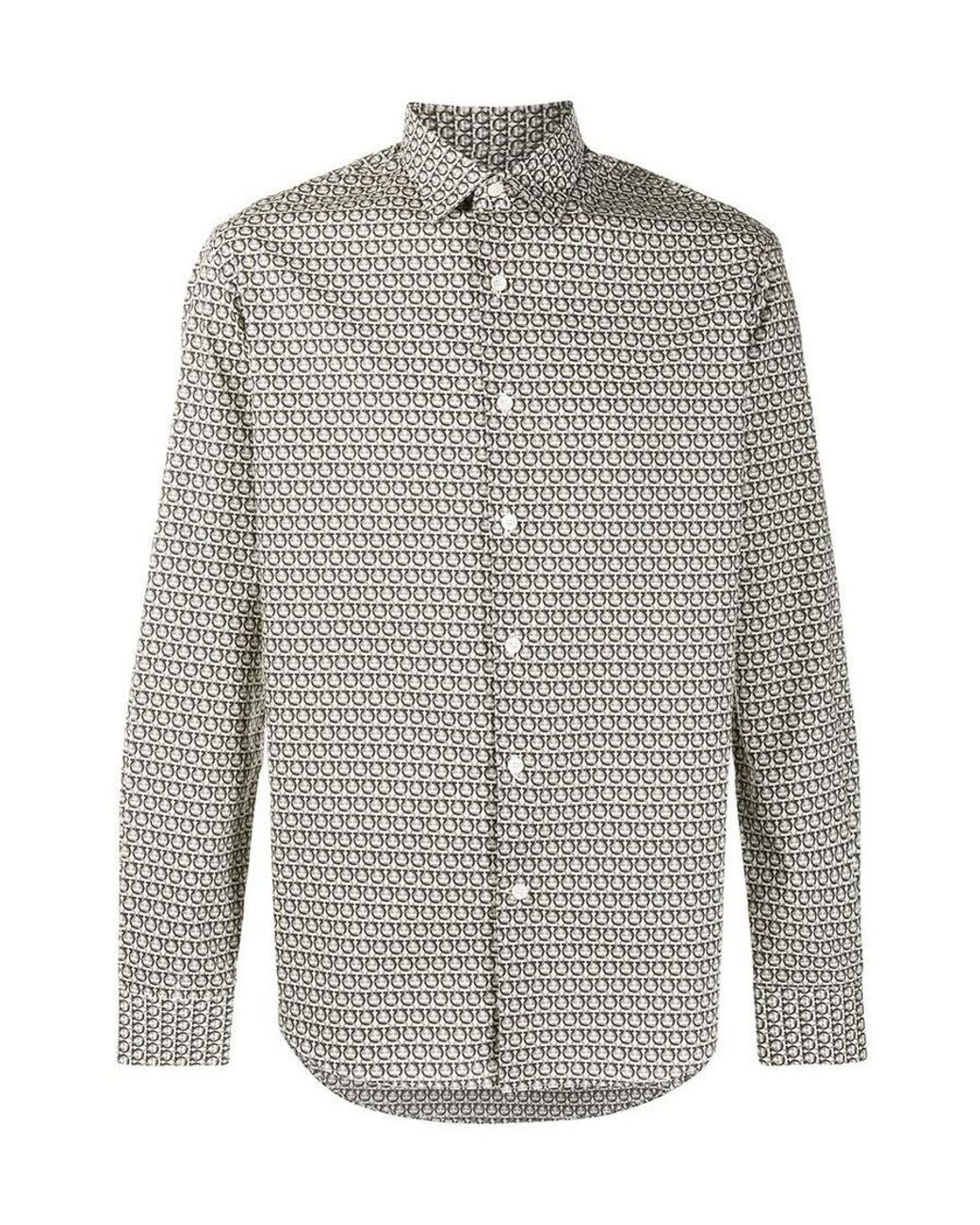 Ferragamo Gray Patterned Cotton Shirt for men