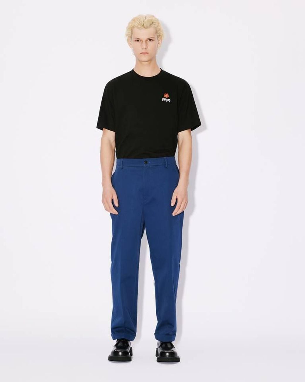 KENZO Blue Straight-Leg Turn-Up Cuff Trousers for men