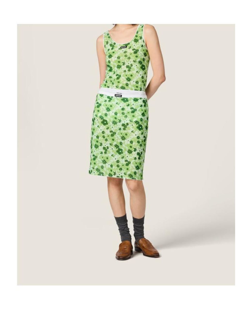 Miu Miu Green Floral Logo Tank Top