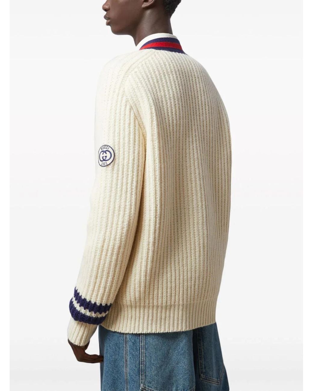 Gucci Natural V-Neck Cable-Knit Cardigan for men