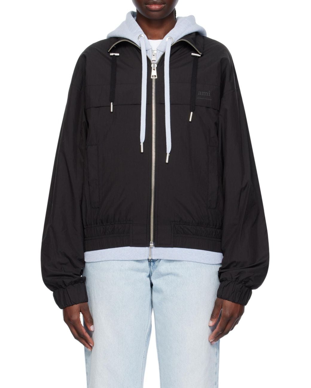 AMI Black Zip-Up Lightweight Jacket for men
