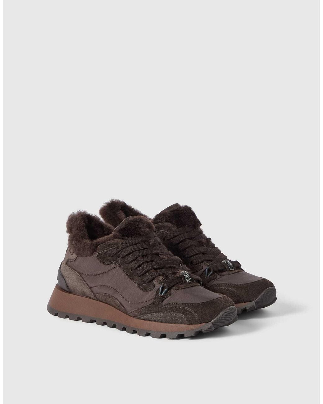 Brunello Cucinelli Brown Active Shearling Low-Top Sneakers