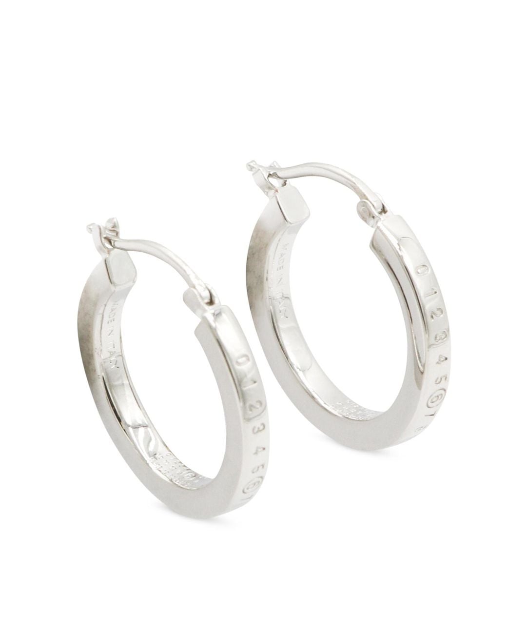 MM6 by Maison Margiela White Numeric Logo Engraved Hoop Earrings for men