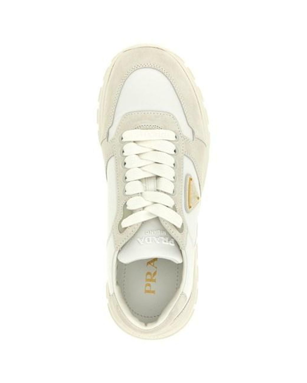 Prada White Triangle-Logo Lace-Up Sneakers