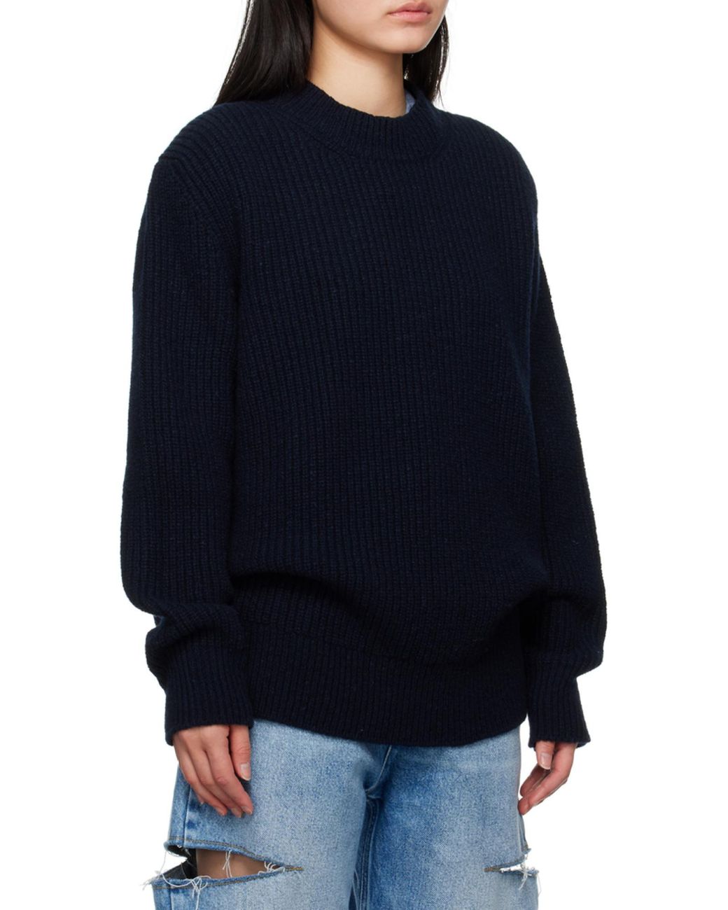 Maison Margiela Blue High-Neck Long-Sleeved Knitted Pullover for men