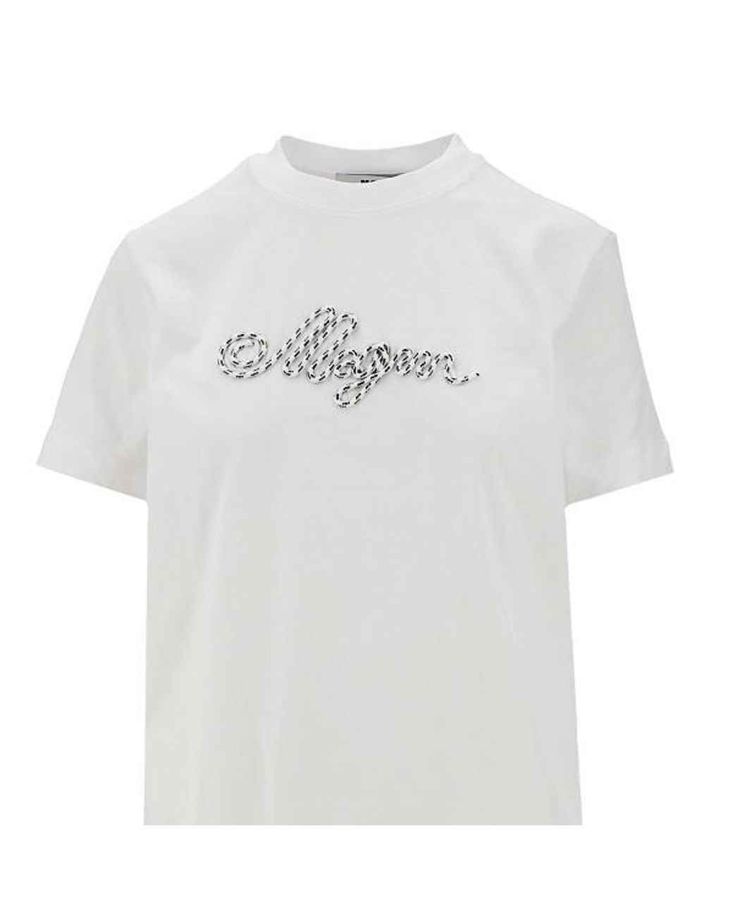 MSGM White Logo Lettering Crewneck T-Shirt