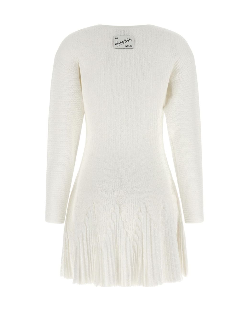 Elisabetta Franchi White Ribbed Pleated Knitted Dress
