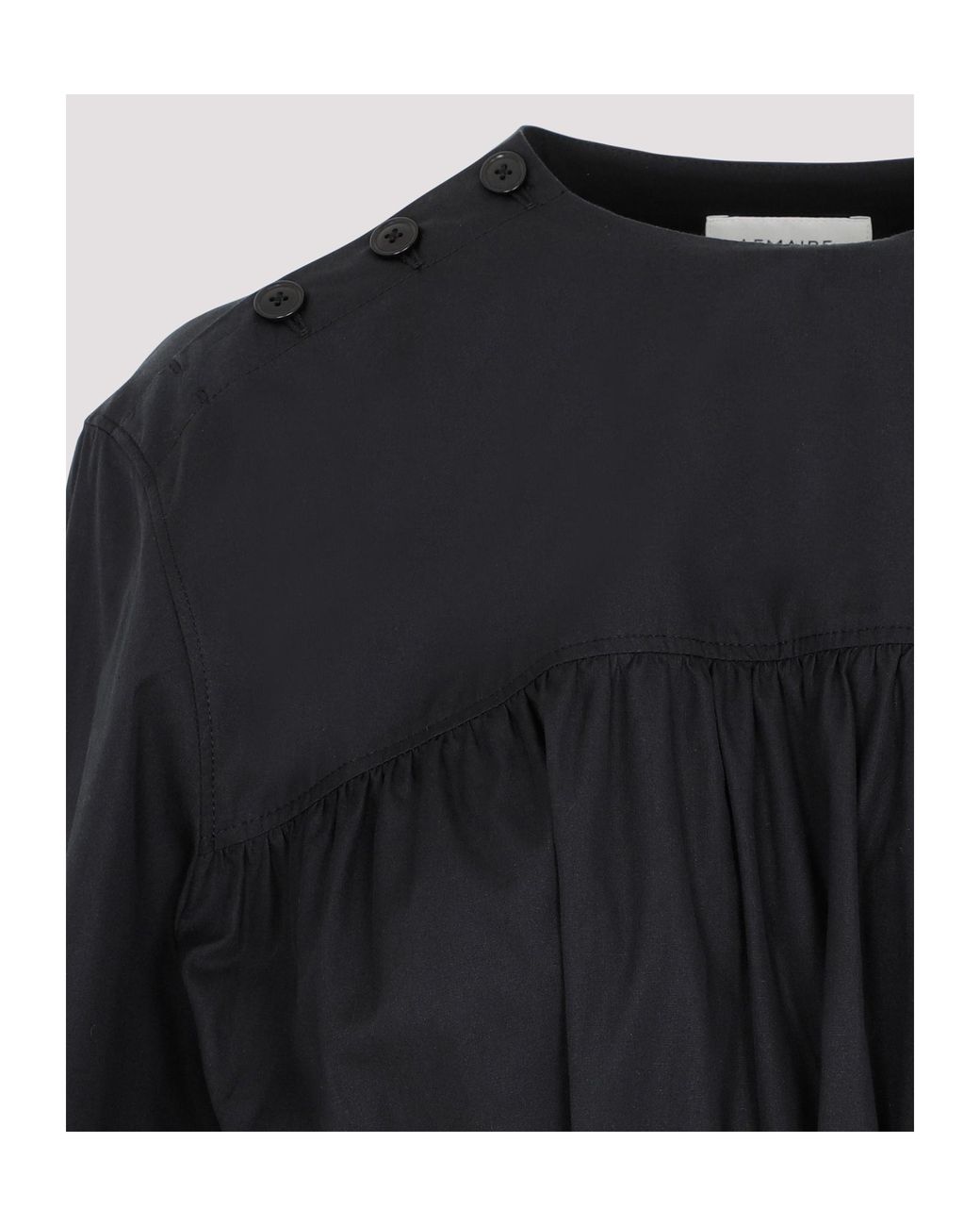 Lemaire Black Long-Sleeved Pleated Midi Dress