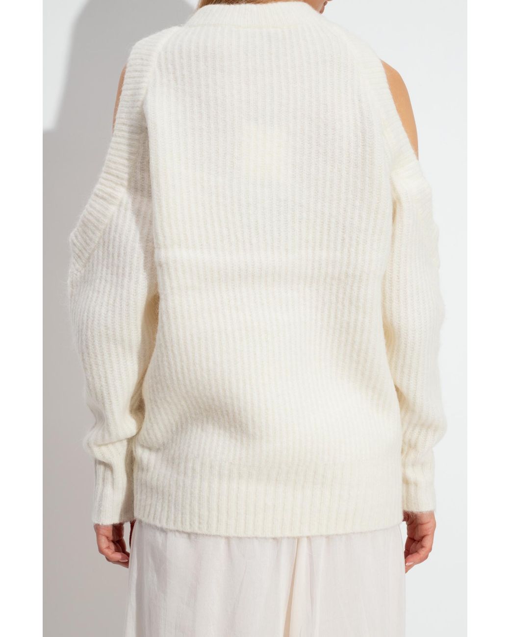 Ganni White Cold-Shoulder Crewneck Jumper