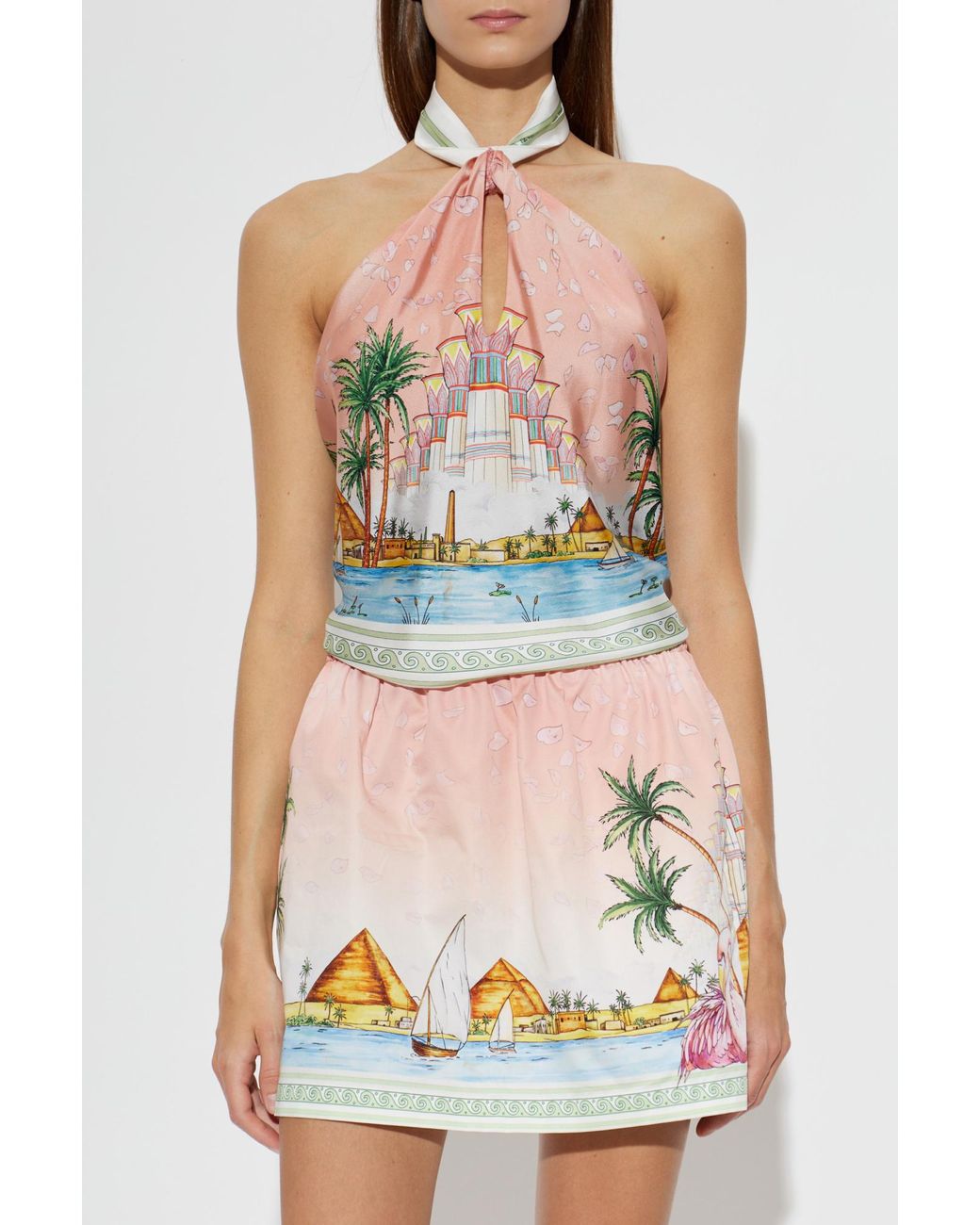 Casablanca Multicolor Graphic-Print Halterneck Top