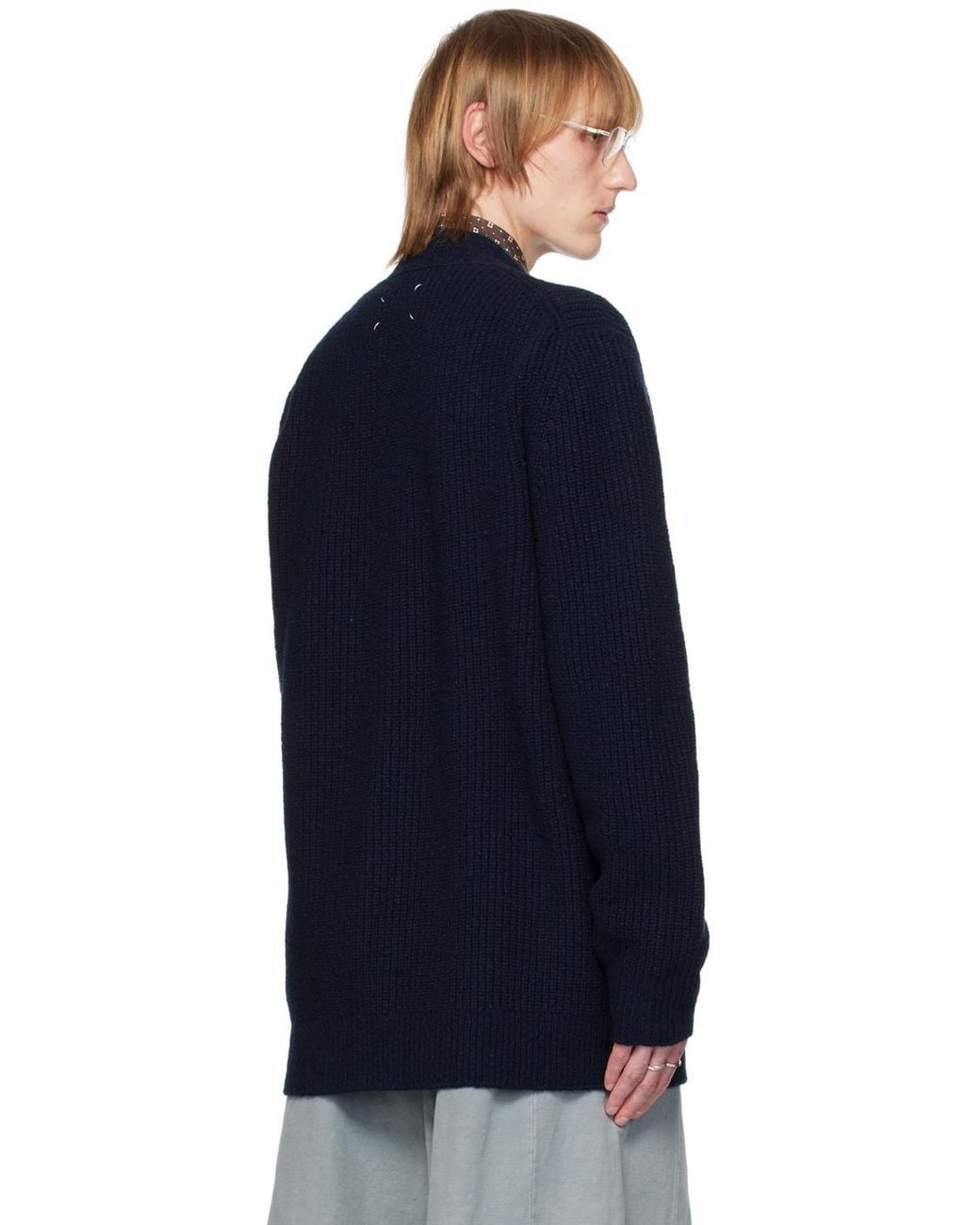 Maison Margiela Blue Buttoned Long-Sleeved Cardigan for men