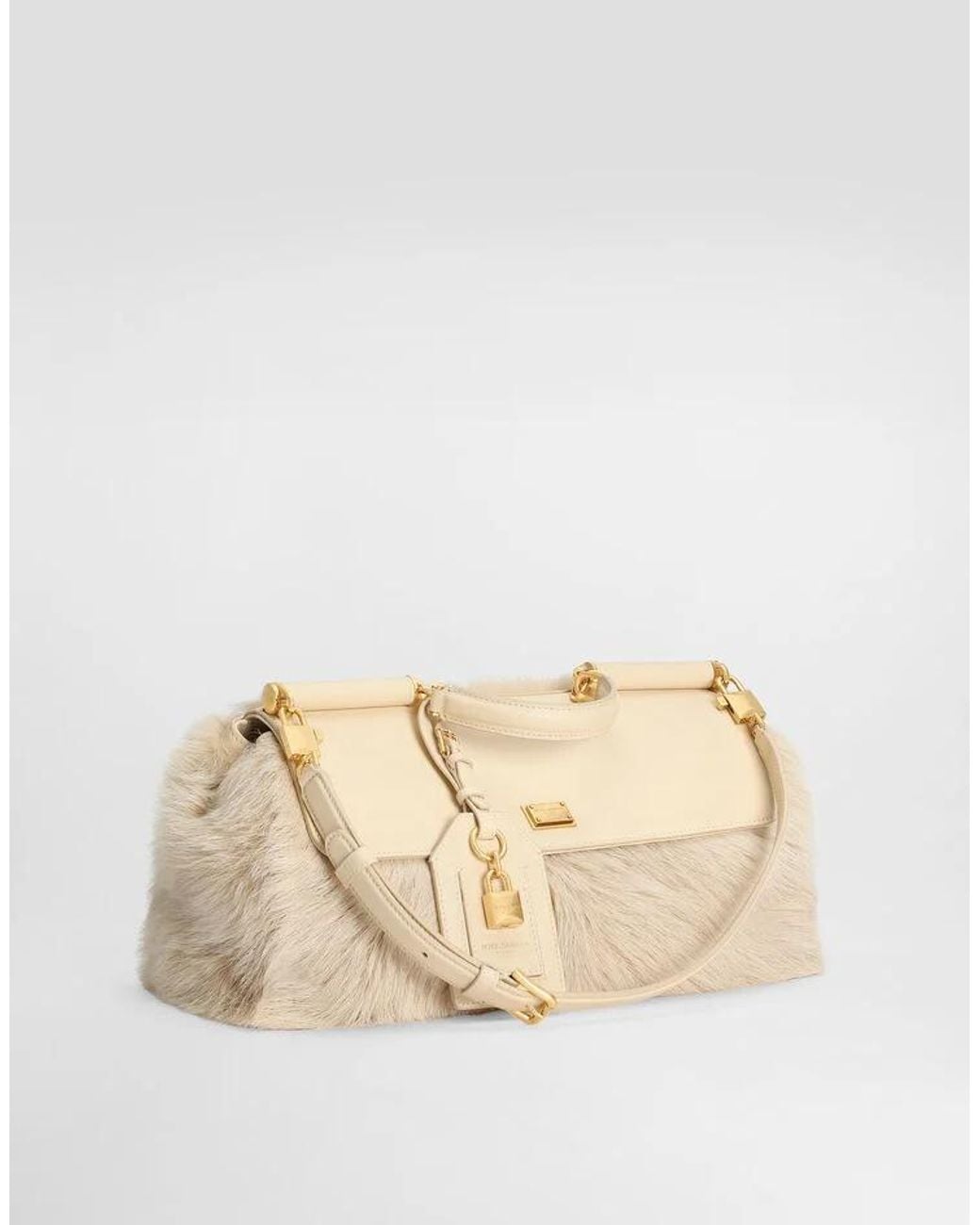 Dolce & Gabbana Natural My Sicily Fur-Panel Tote Bag