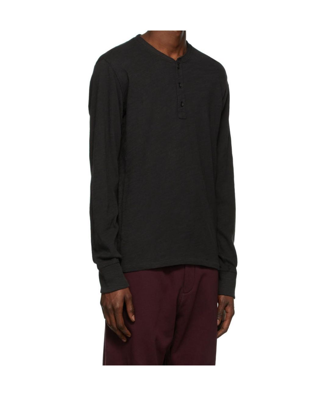 Rag & Bone Black Long Sleeve Henley T-Shirt for men