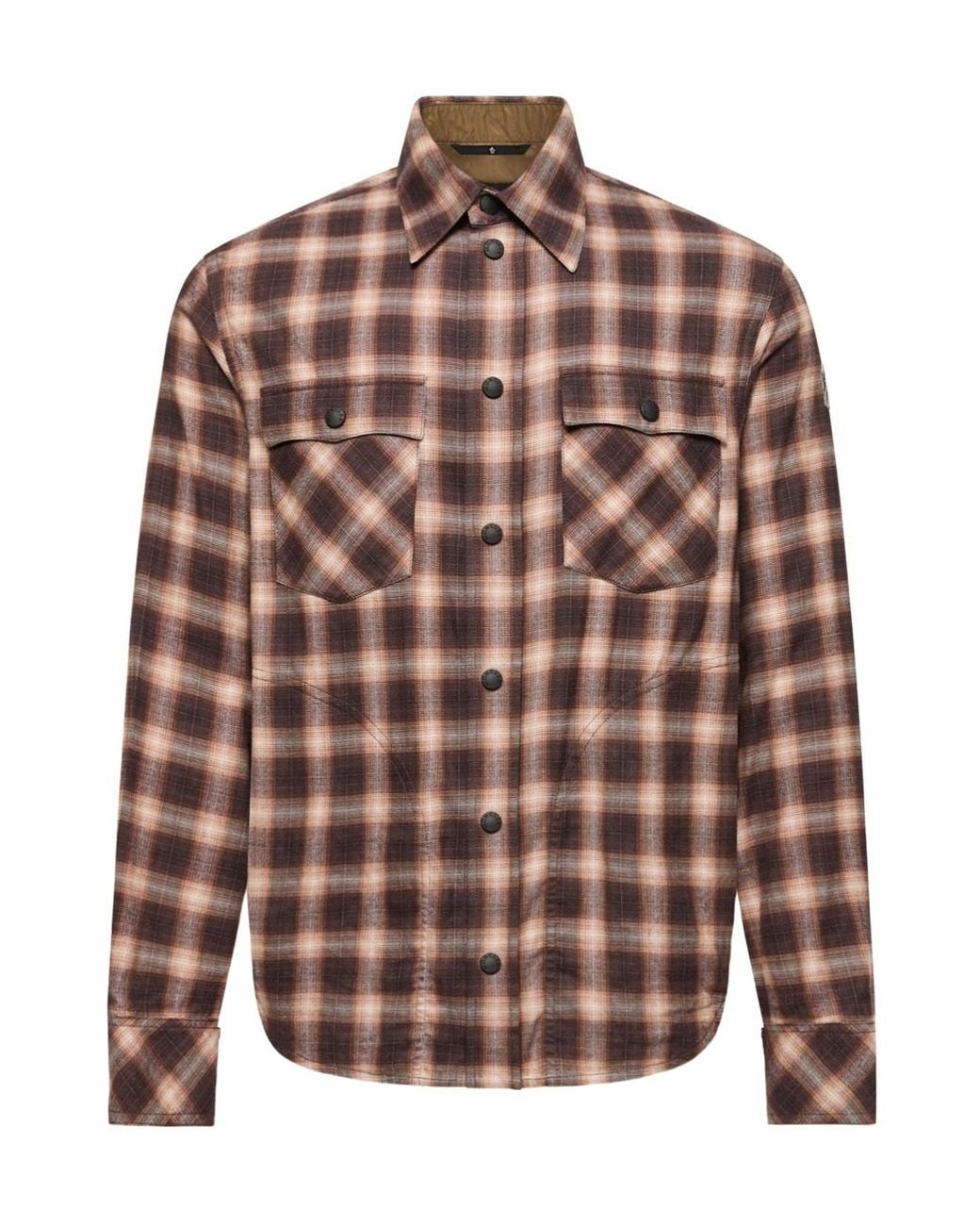 Moncler Brown Check Cotton Blend Long Sleeve Shirt for men