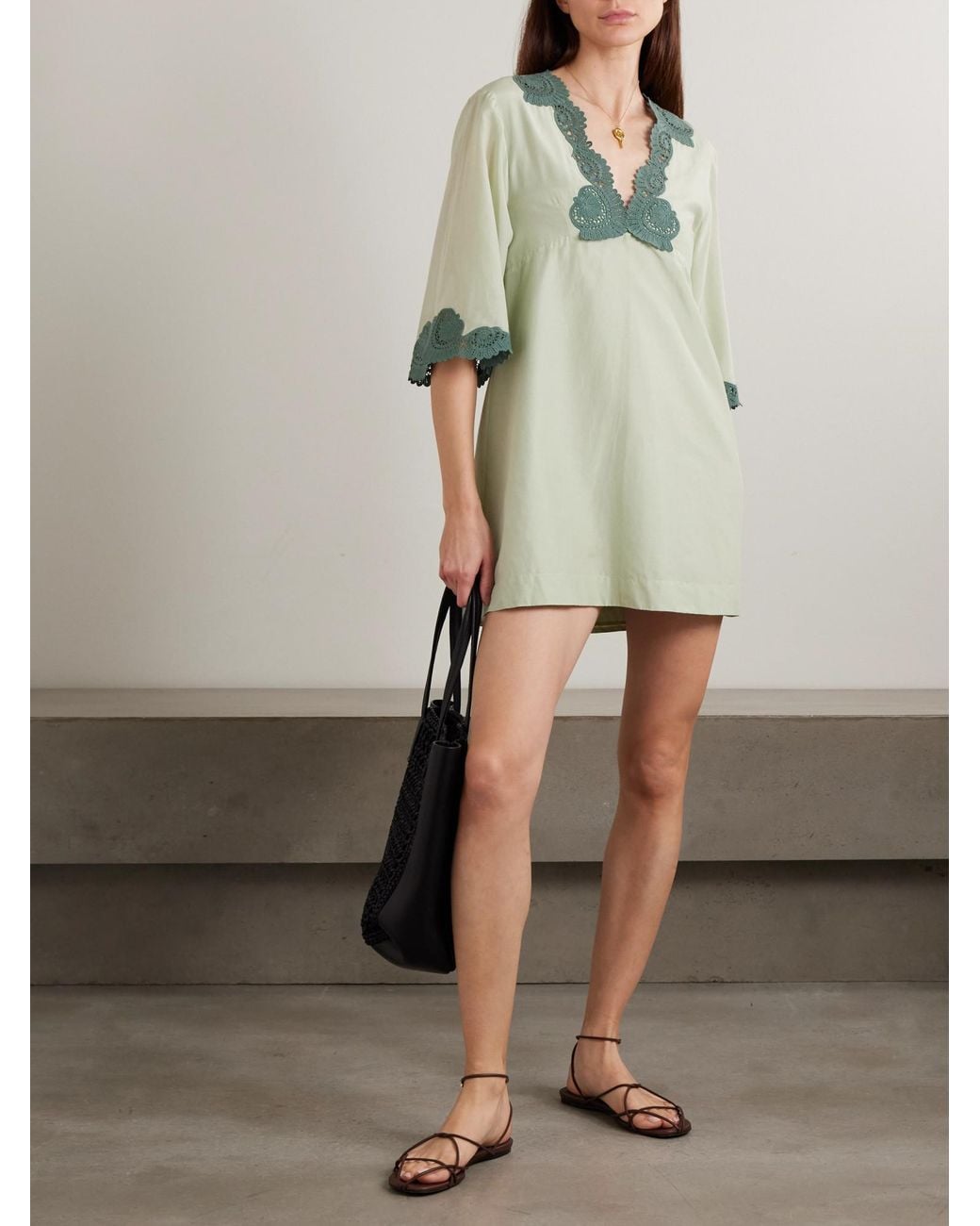 Posse Green Cotton And Silk-Blend Mini Dress