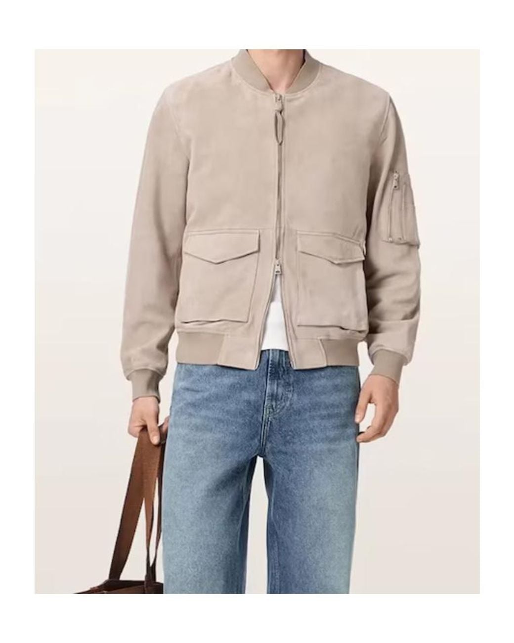 AllSaints Natural Long-Sleeve Leather Jacket for men