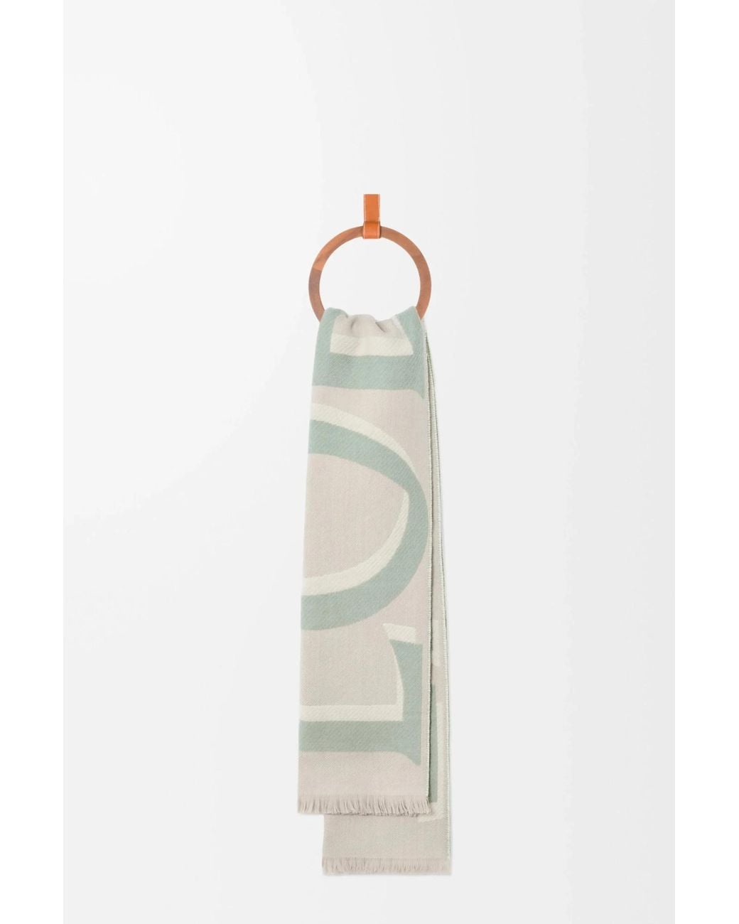 Loewe White Logo Printed Frayed Edge Scarf