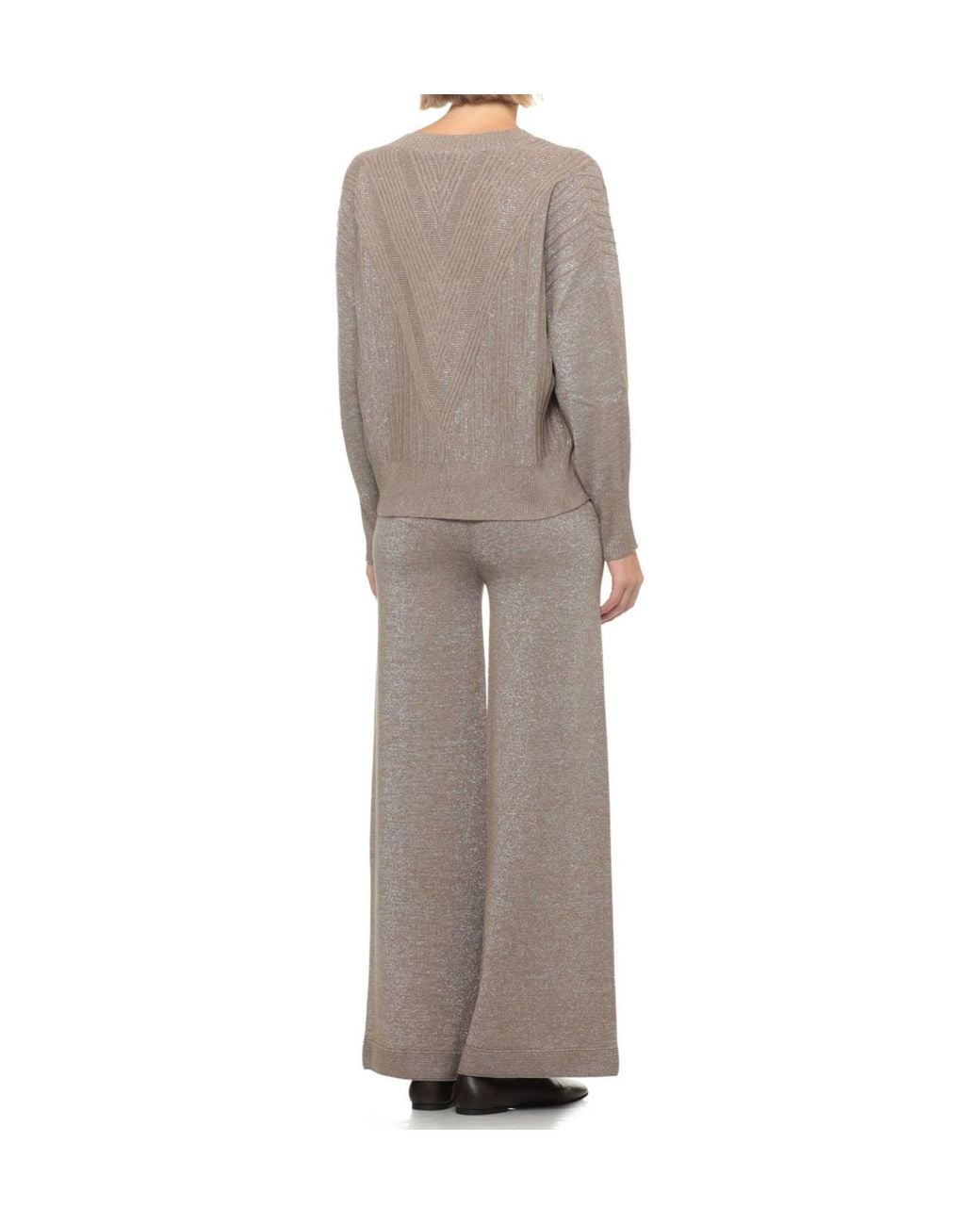 D.exterior Brown Lurex V-Neck Knitted Sweater