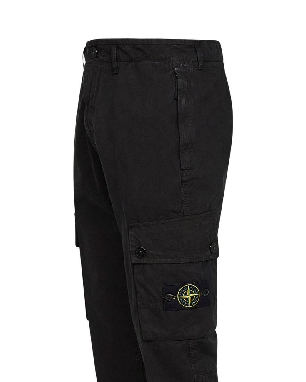 Stone Island Black Logo Patch Tapered Leg Trousers for men