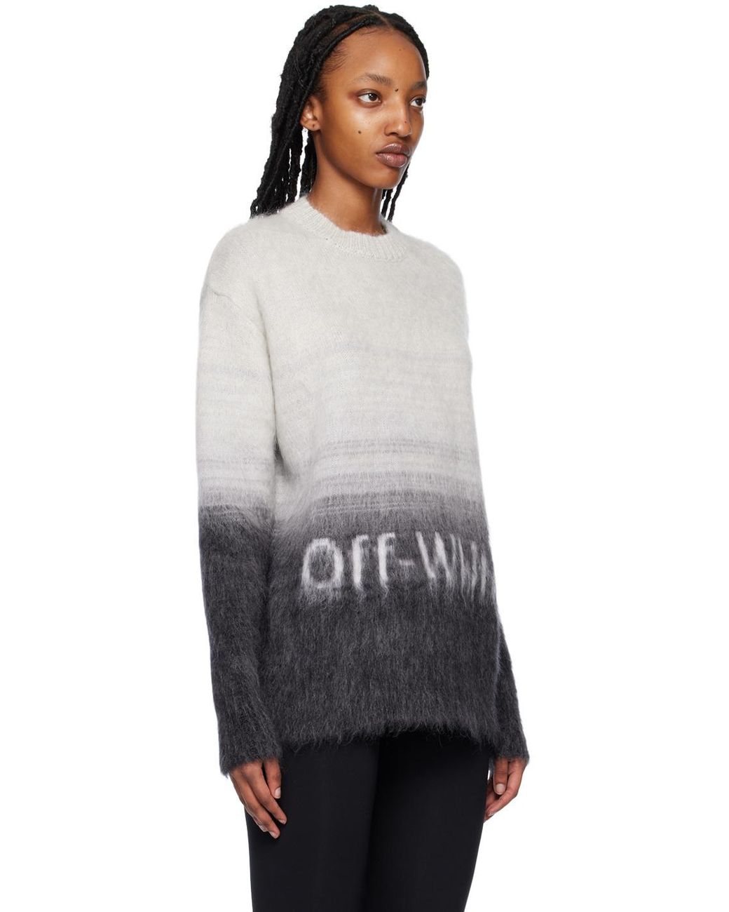 Off-White c/o Virgil Abloh Gray Intarsia-Logo Crew-Neck Jumper