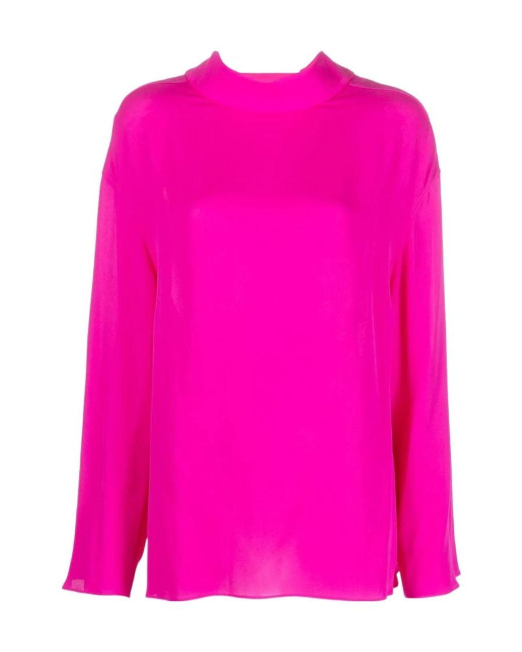 Valentino Pink Bow-Detail Funnel Neck Silk Top