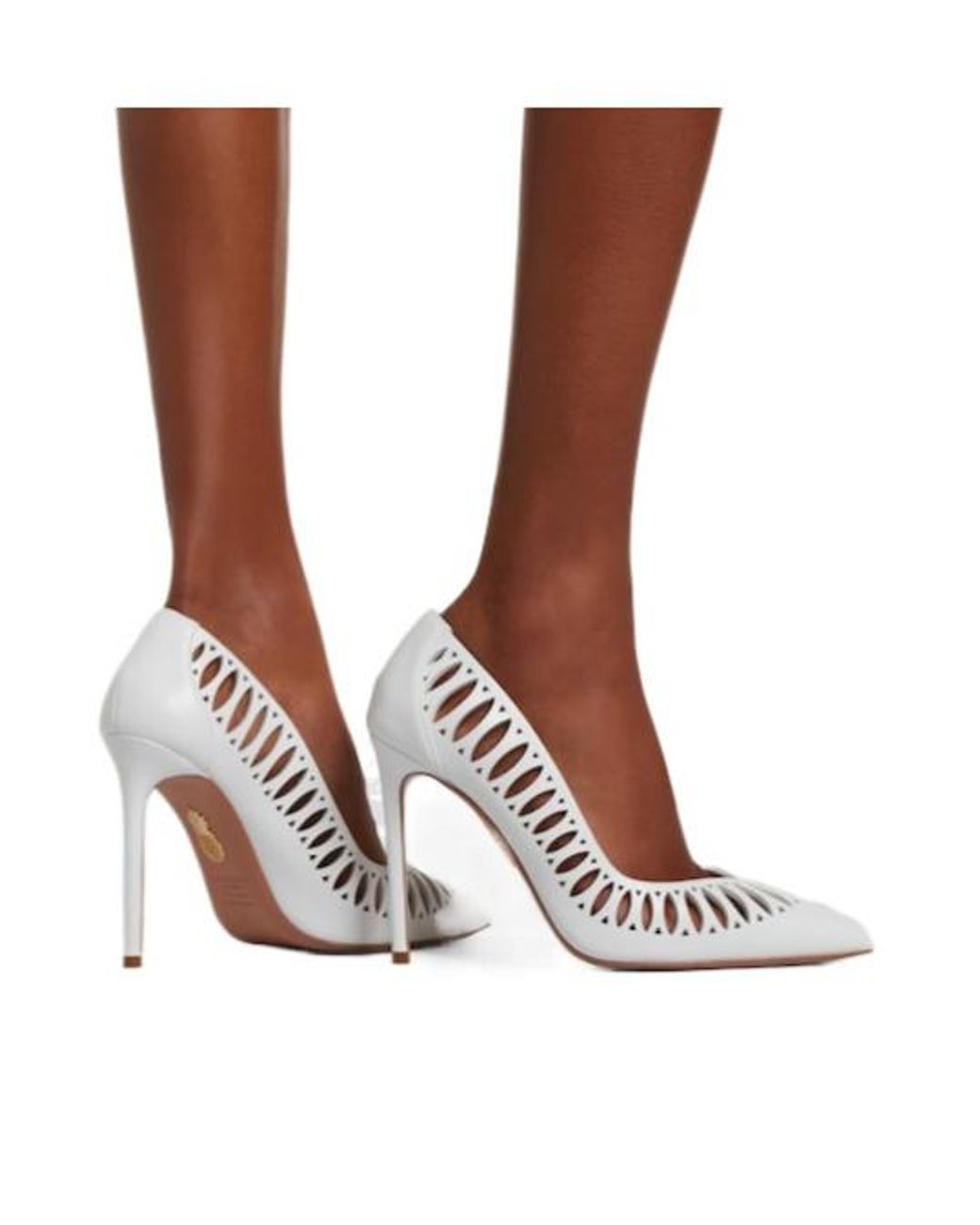 Aquazzura White Perforated Leather Pumps