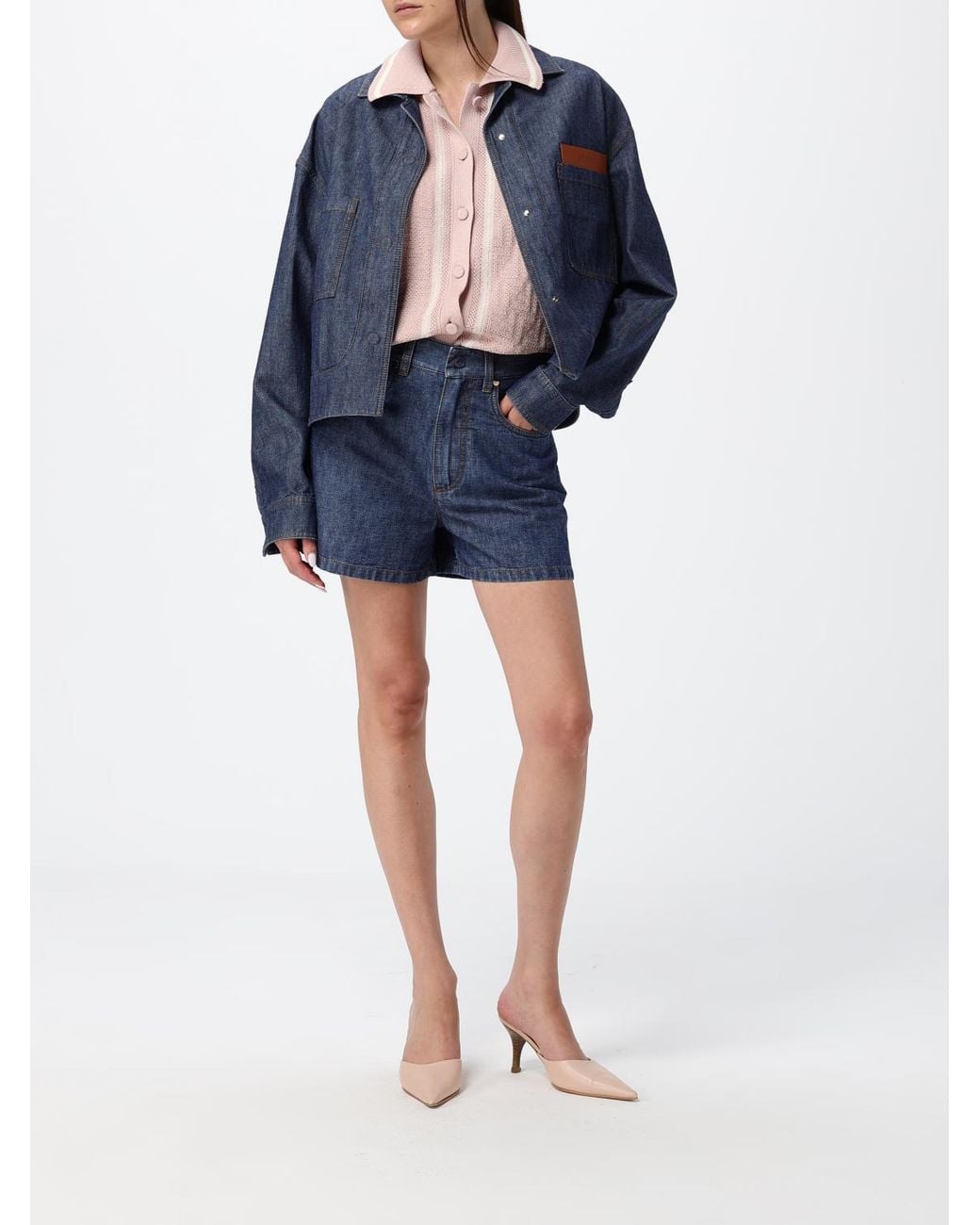 Fendi Blue Logo Patch Denim Shorts