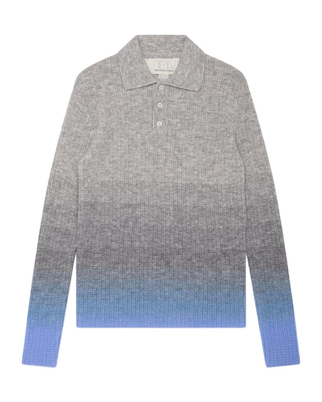 ERL Gray Long Sleeve Ribbed Polo Shirt for men