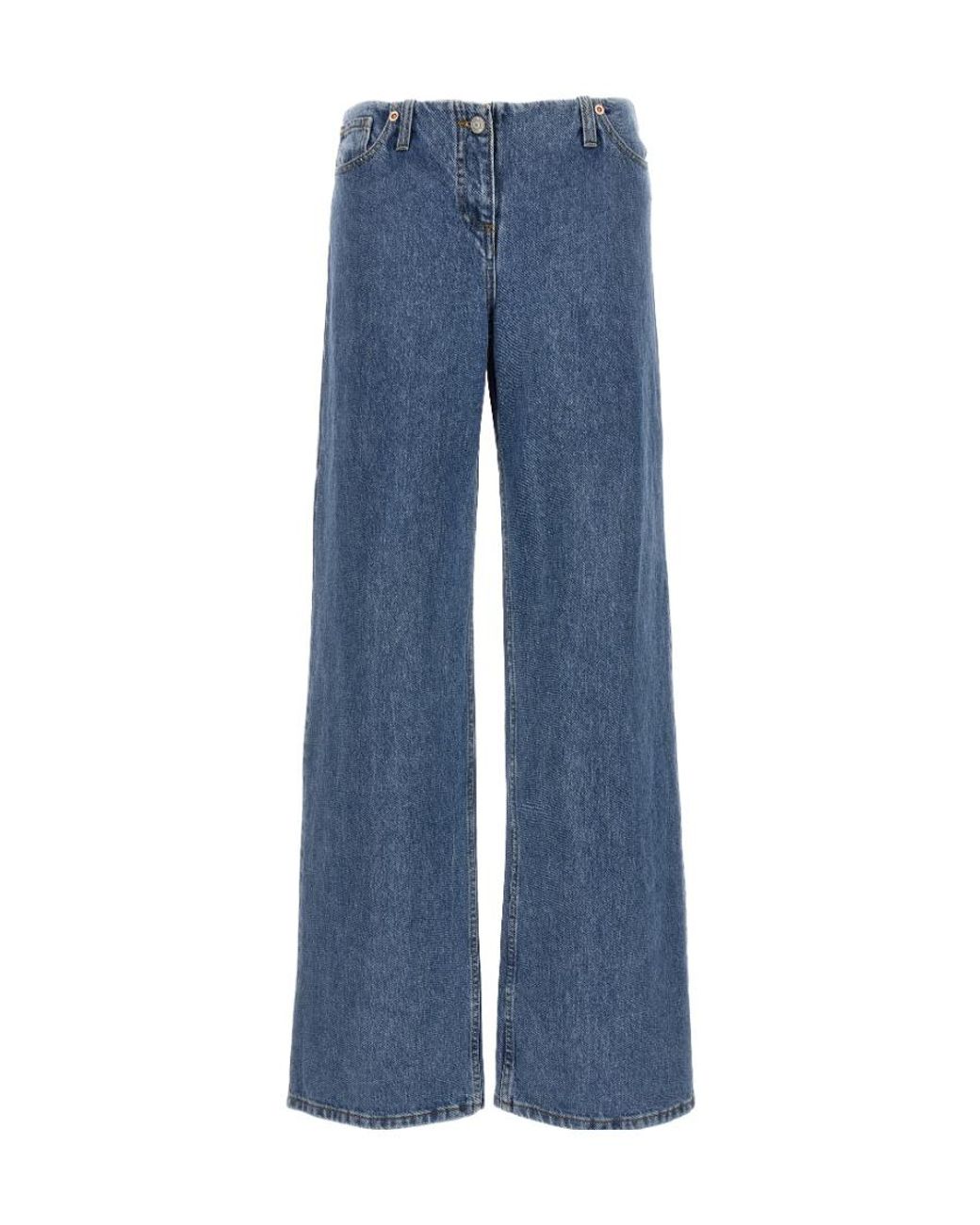 Magda Butrym Blue Ultra Low Waist Wide Leg Denim Jeans