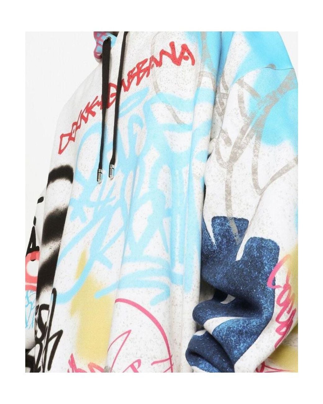 Dolce & Gabbana White Graffiti-Print Cotton-Blend Hoodie for men