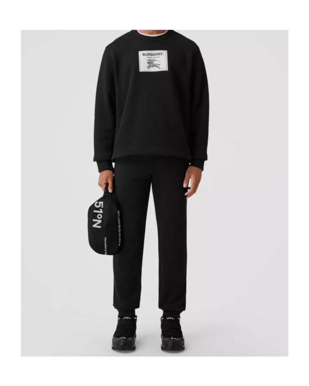 Burberry Black Equestrian Knight Patch Jogging Pants for men