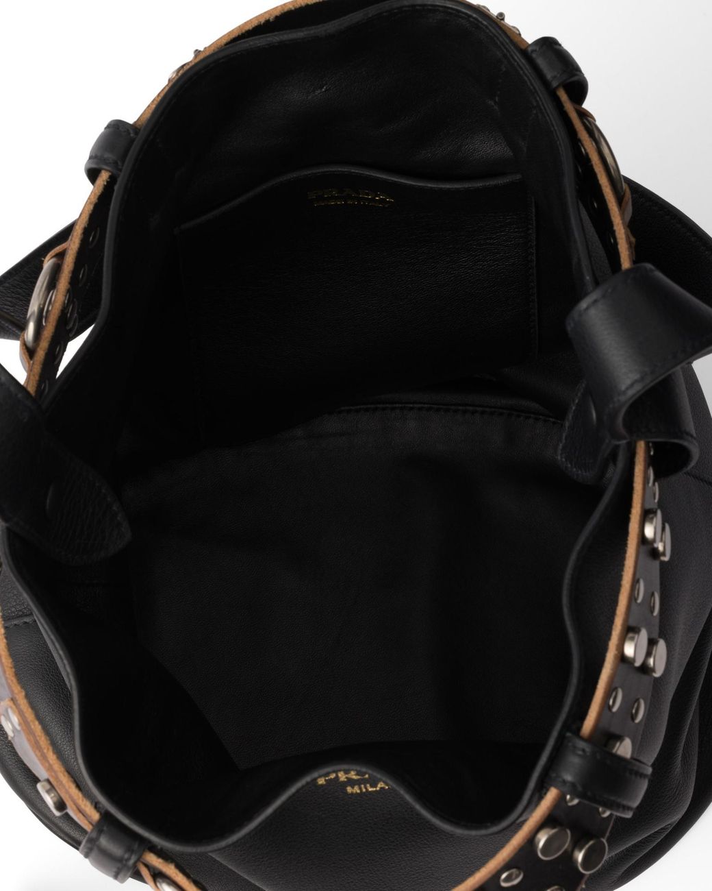 Prada Black Stud-Embellished Belt Bucket Bag