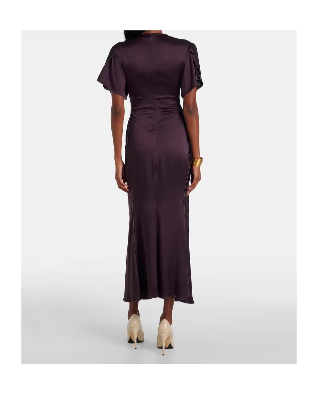 Victoria Beckham Purple Gathered Satin Maxi Dress