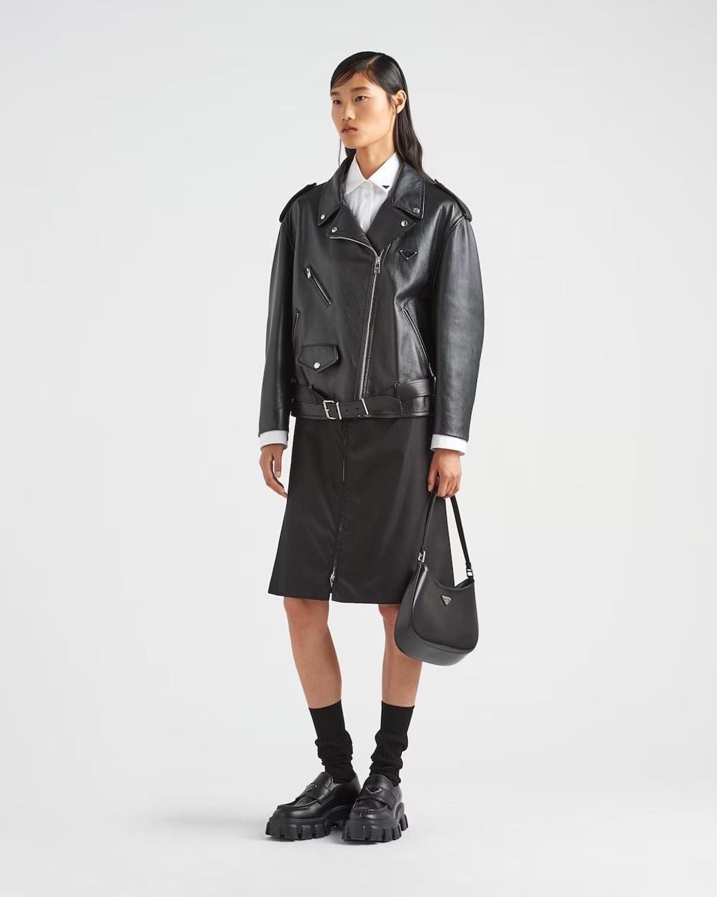 Prada Black Nappa Leather Biker Jacket