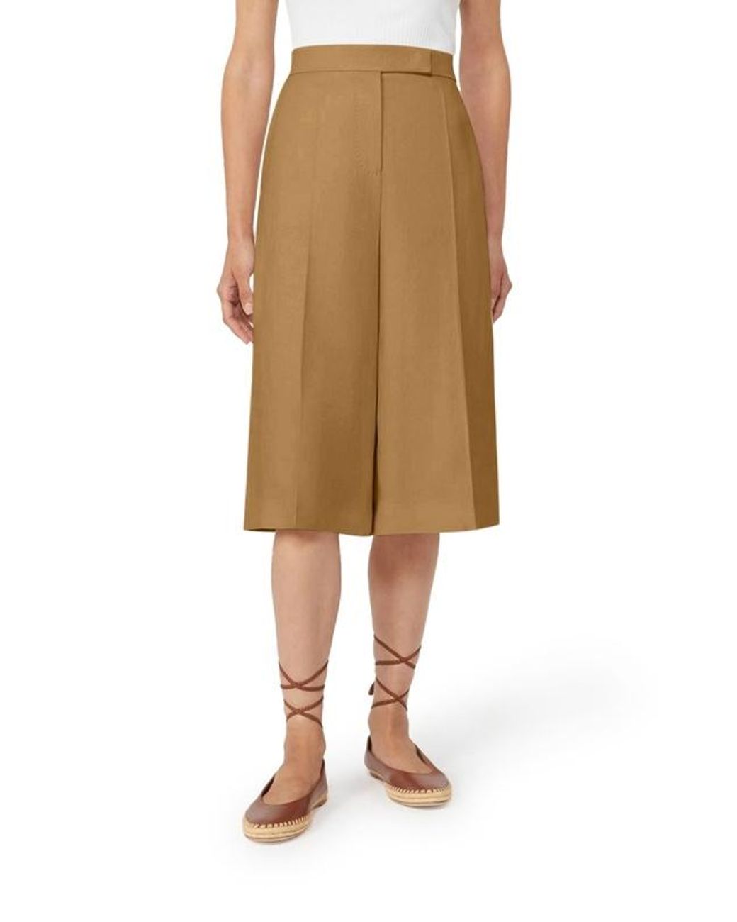 Max Mara Natural Kaki Pleated Bermuda Shorts