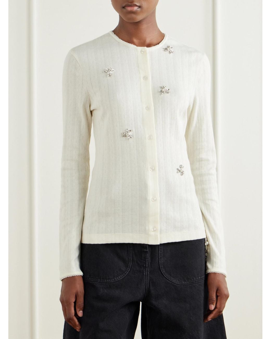 Simone Rocha White Embellished Cotton Cardigan