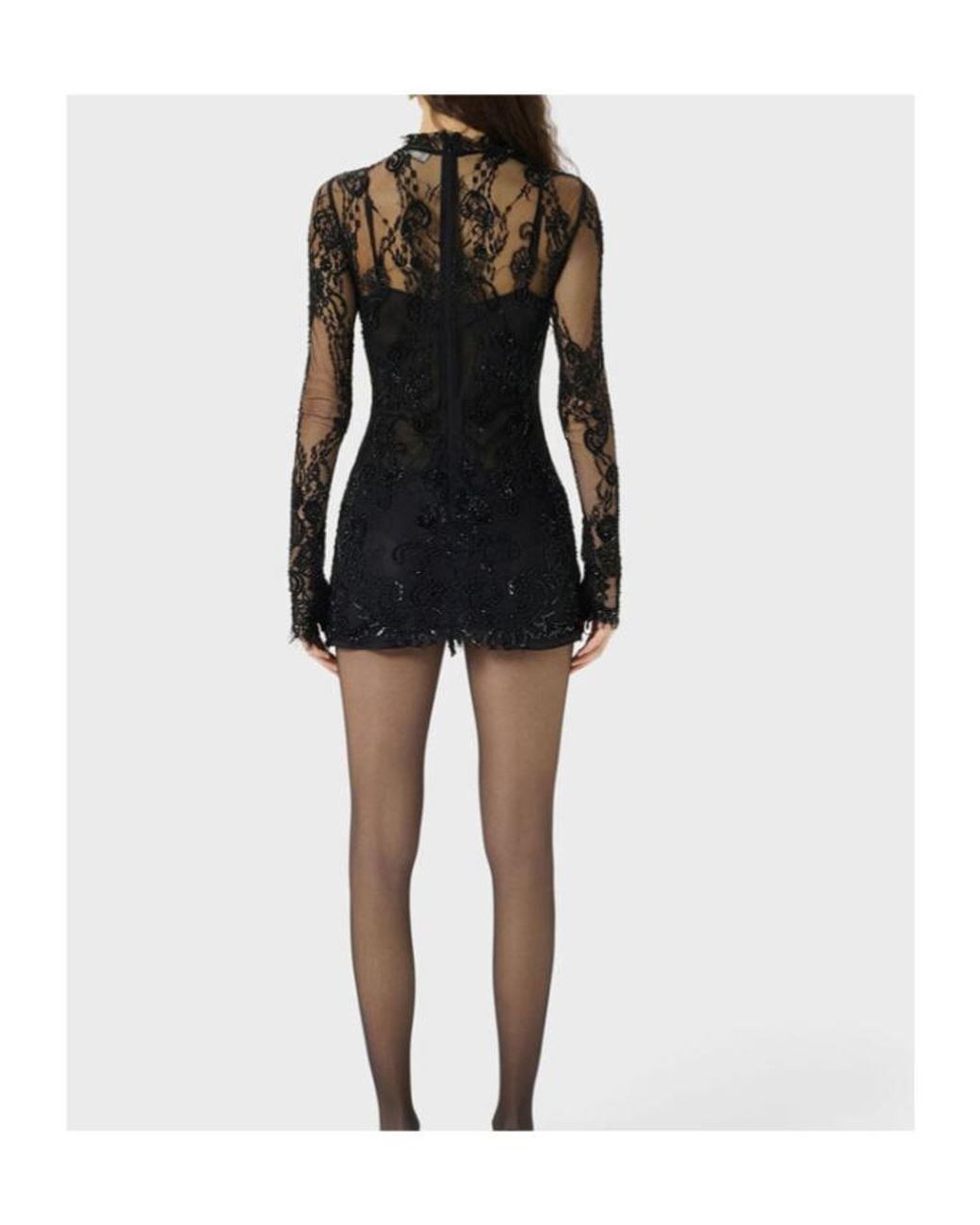 Blumarine Black Short Lace Dress With Embroidery