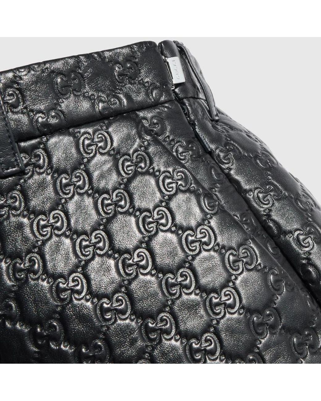 Gucci Gray Gg Embossed Leather Shorts
