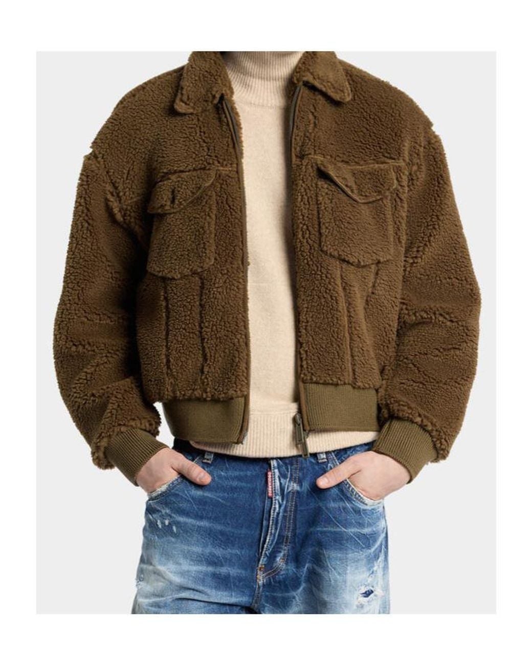DSquared² Brown Faux Fur Zipped Jacket for men