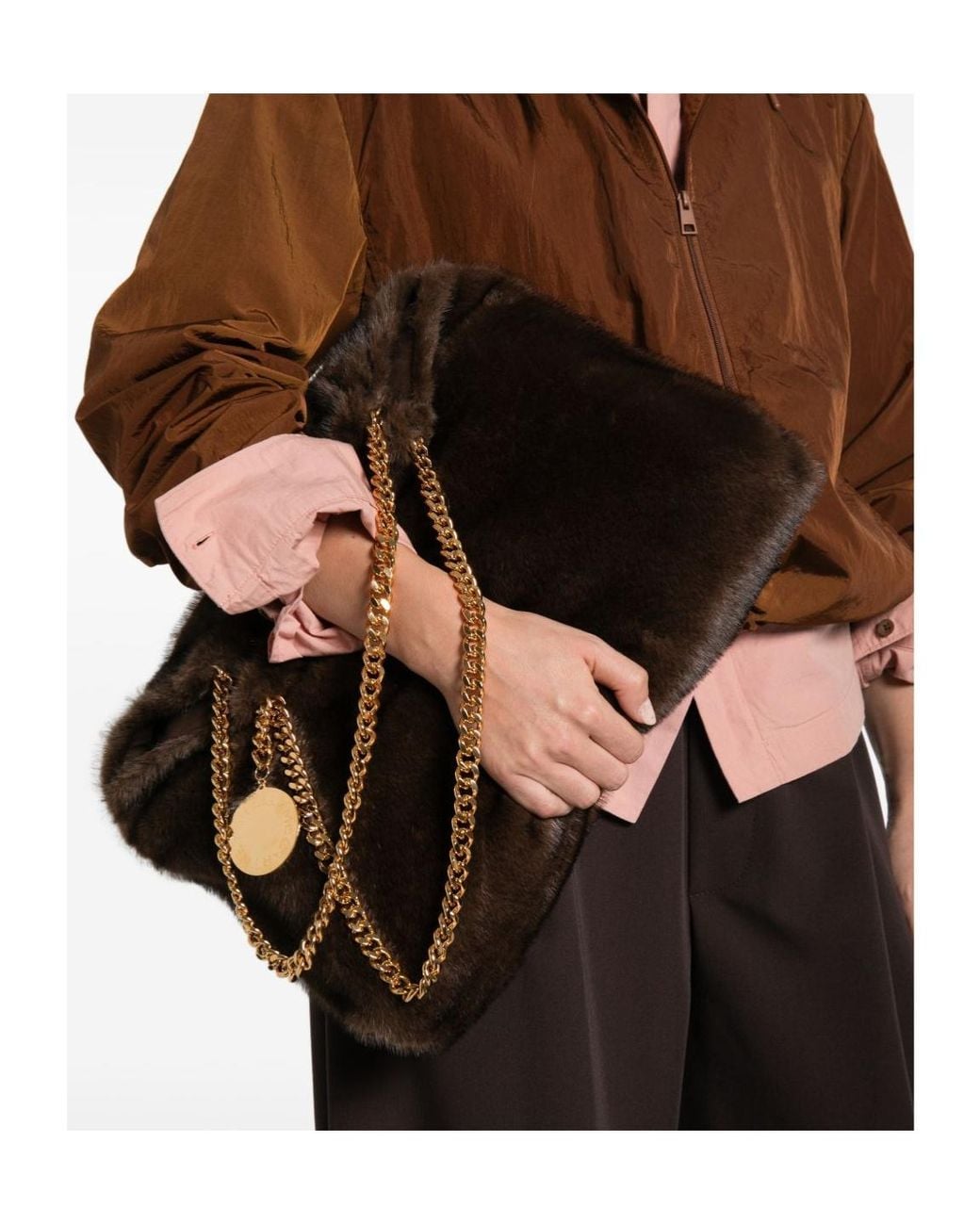 Stella McCartney Black Medium Falabella Faux-Fur Chain-Link Shoulder Bag