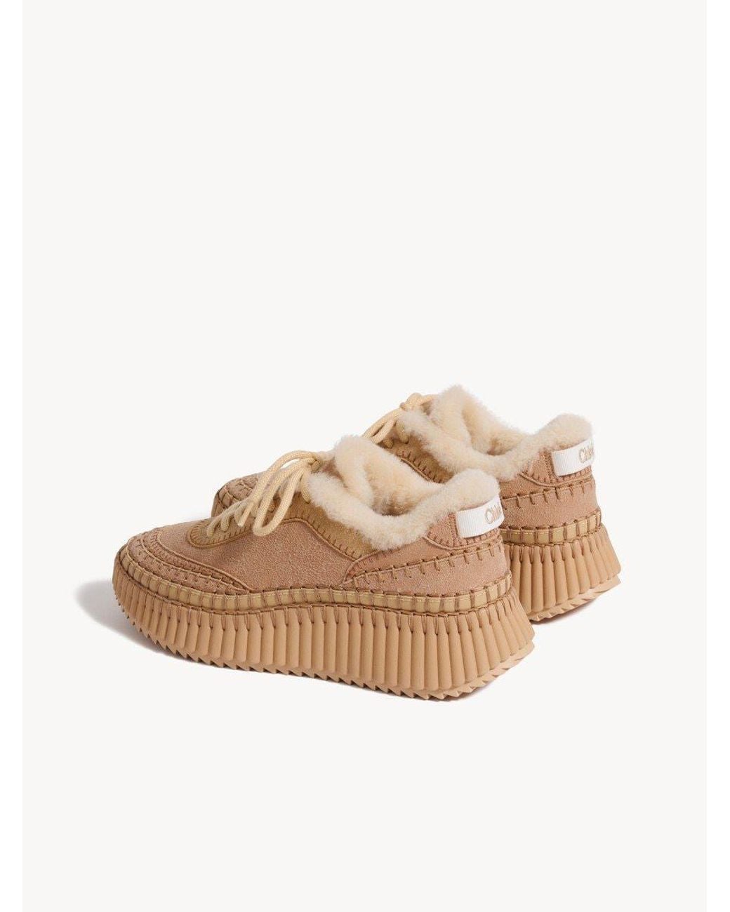 Chloé Natural Chloé Nama Shearling Low-Top Sneakers