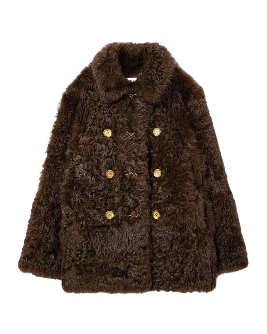 Ports 1961 Brown Double-Breasted Shearling-Texture Coat