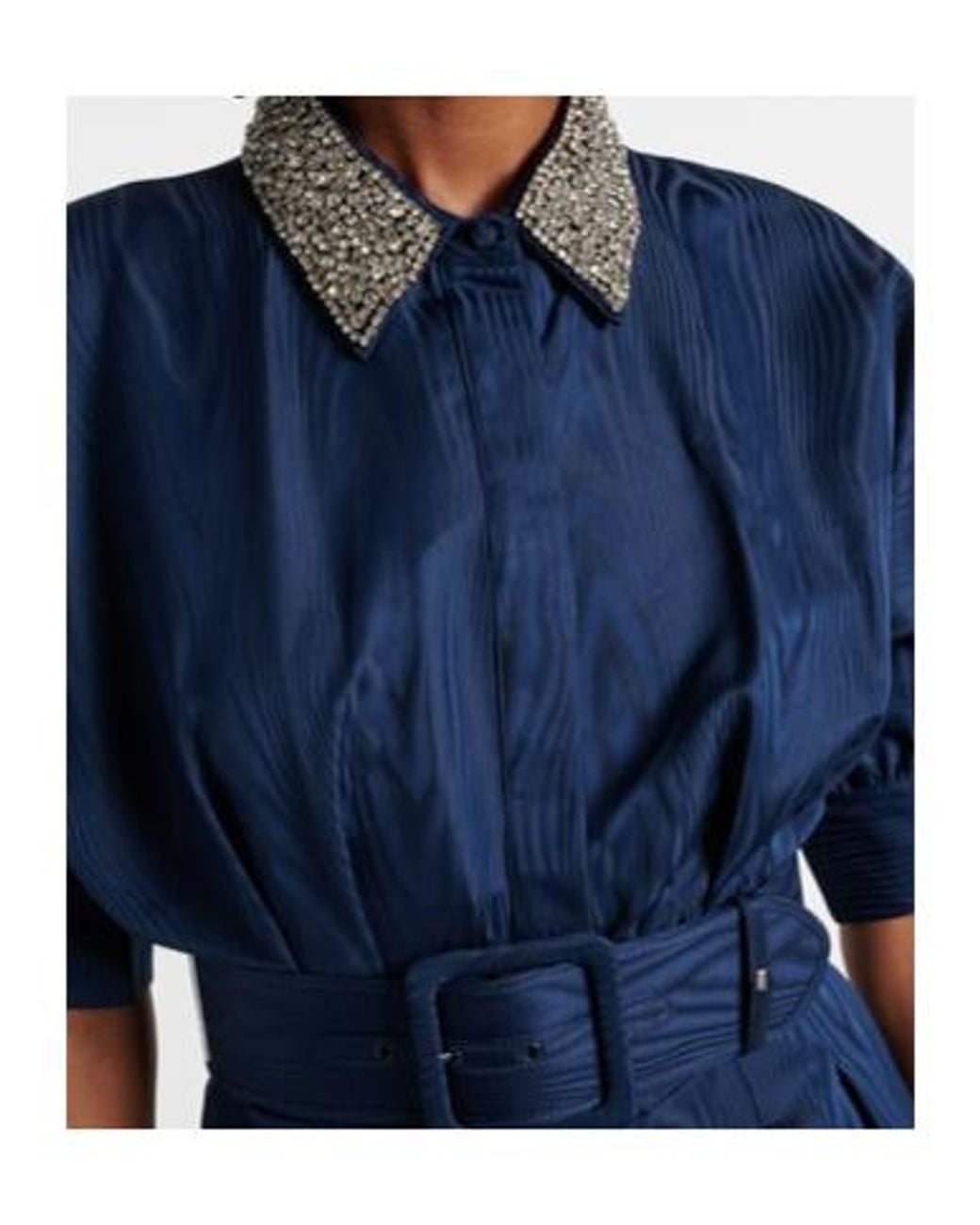 Rebecca Vallance Blue Cielo Embellished Silk Shirt Dress
