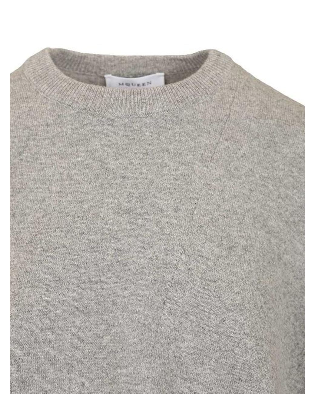 McQueen Gray Asymmetric Hem Crewneck Jumper