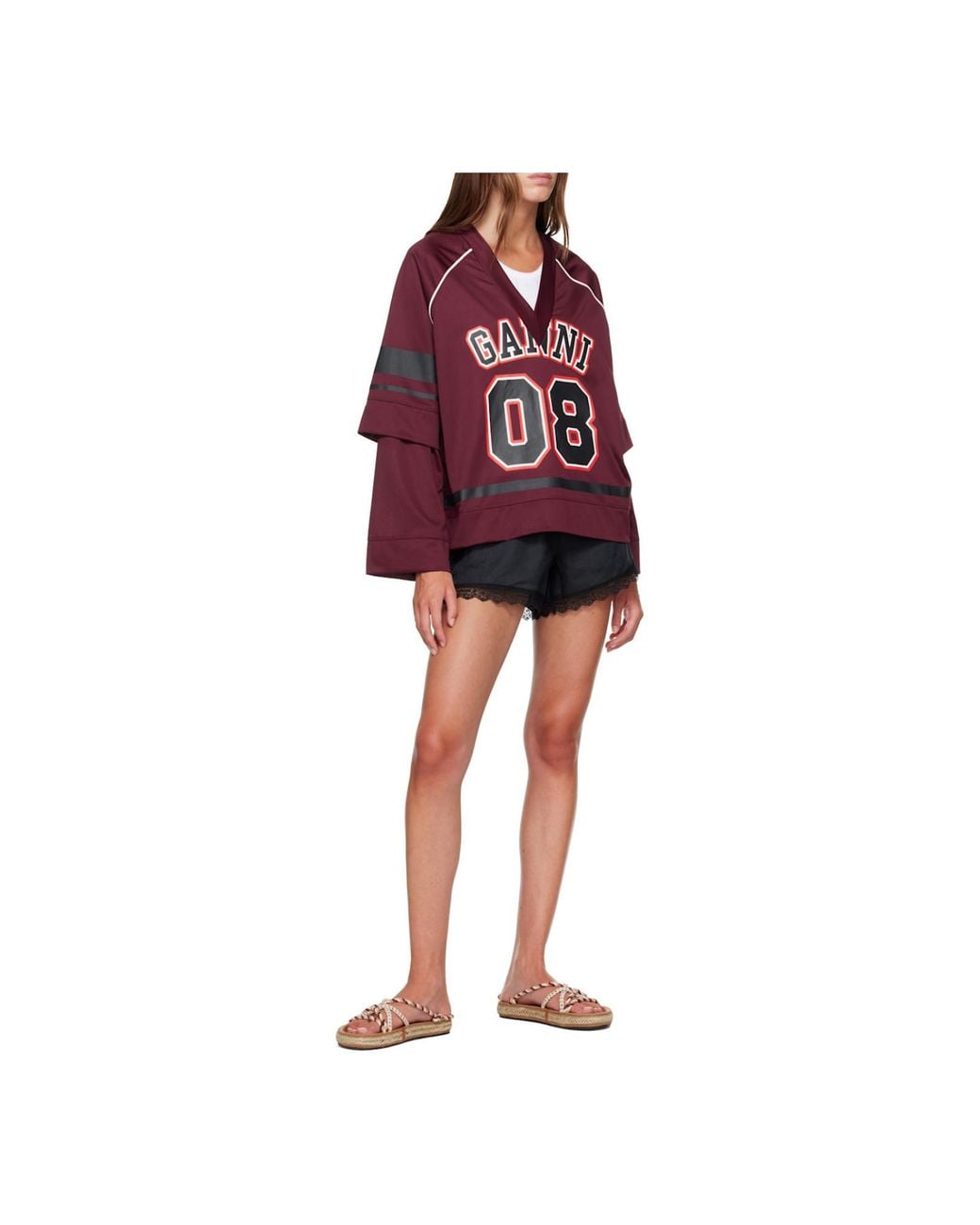 Ganni Red Cocora Double Layer Long Sleeve T-Shirts